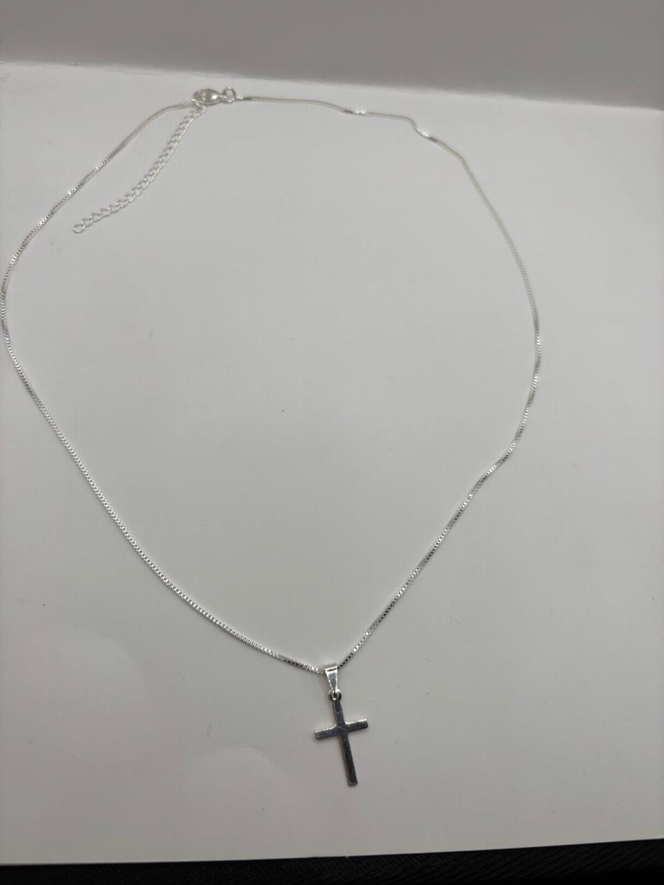 Colar de Prata 925 - Colar Veneziana com Pigente Cruz