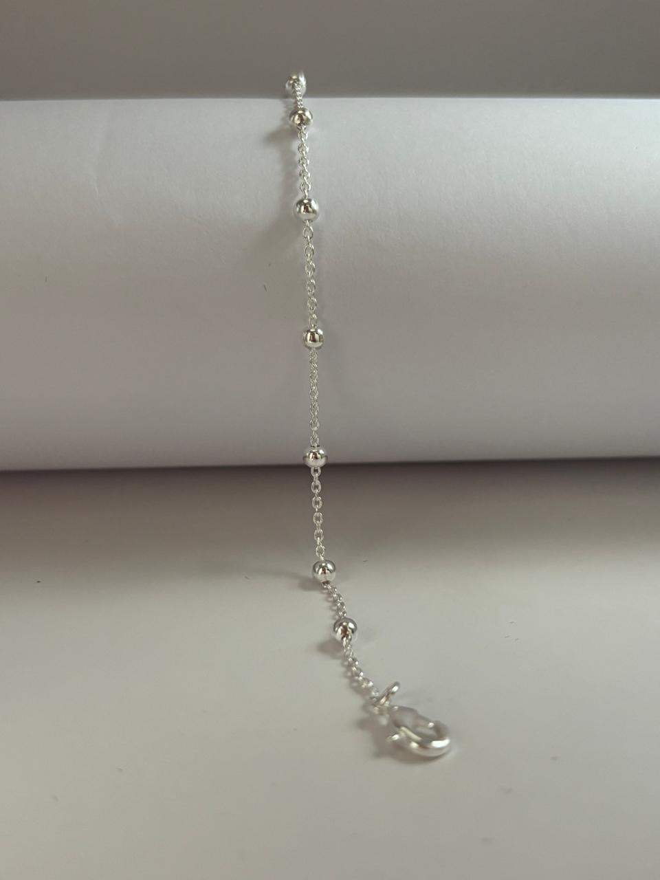 Pulseira de Prata 925 - Cadeado Bolinha