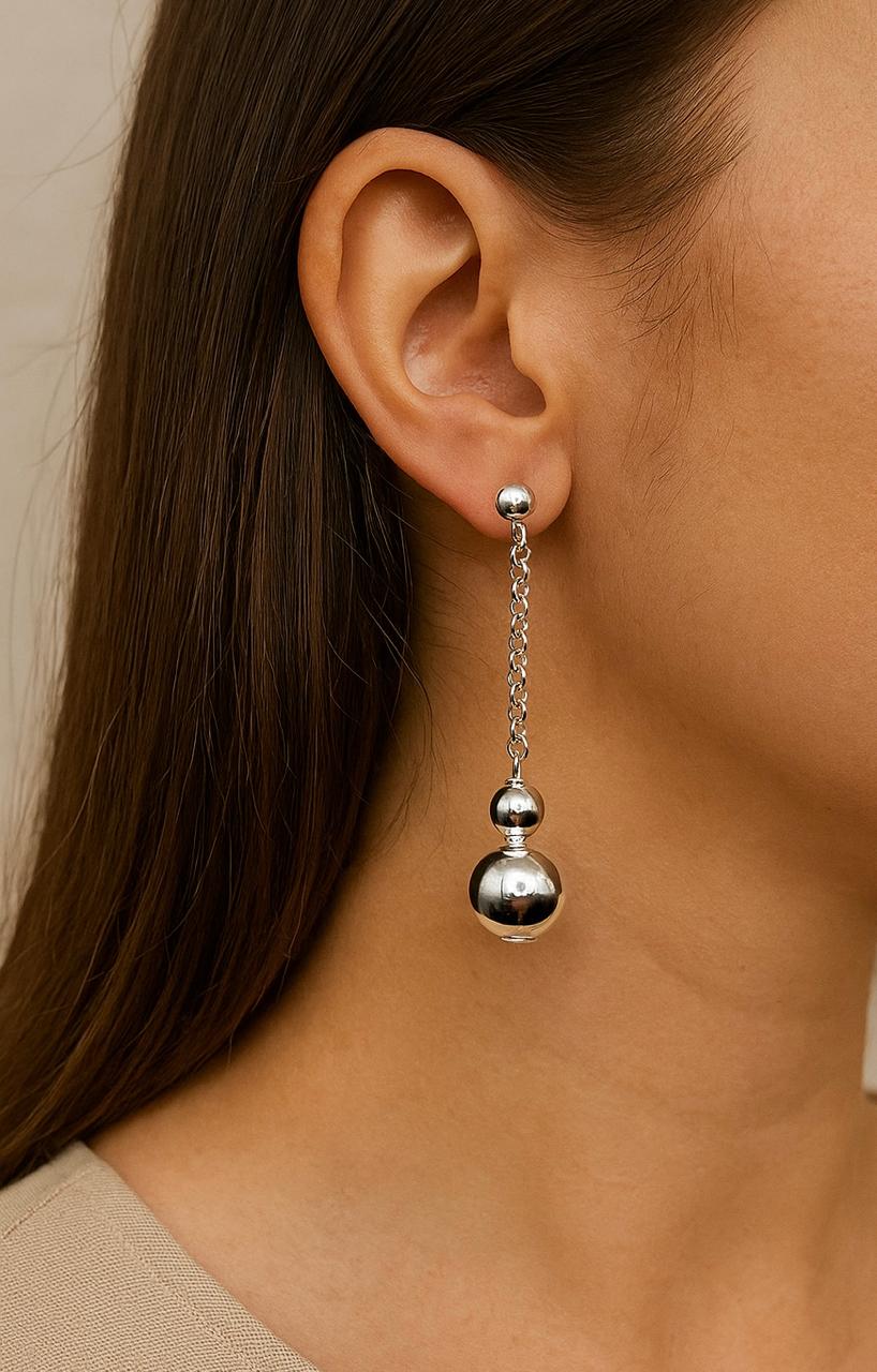 Brinco de prata 925 - Bola com corrente