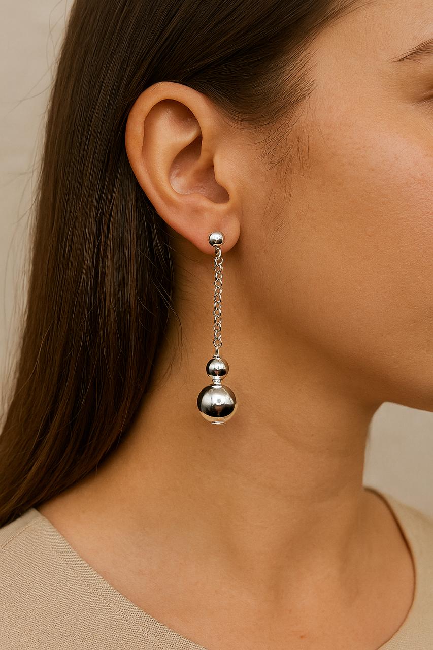 Brinco de prata 925 - Bola com corrente