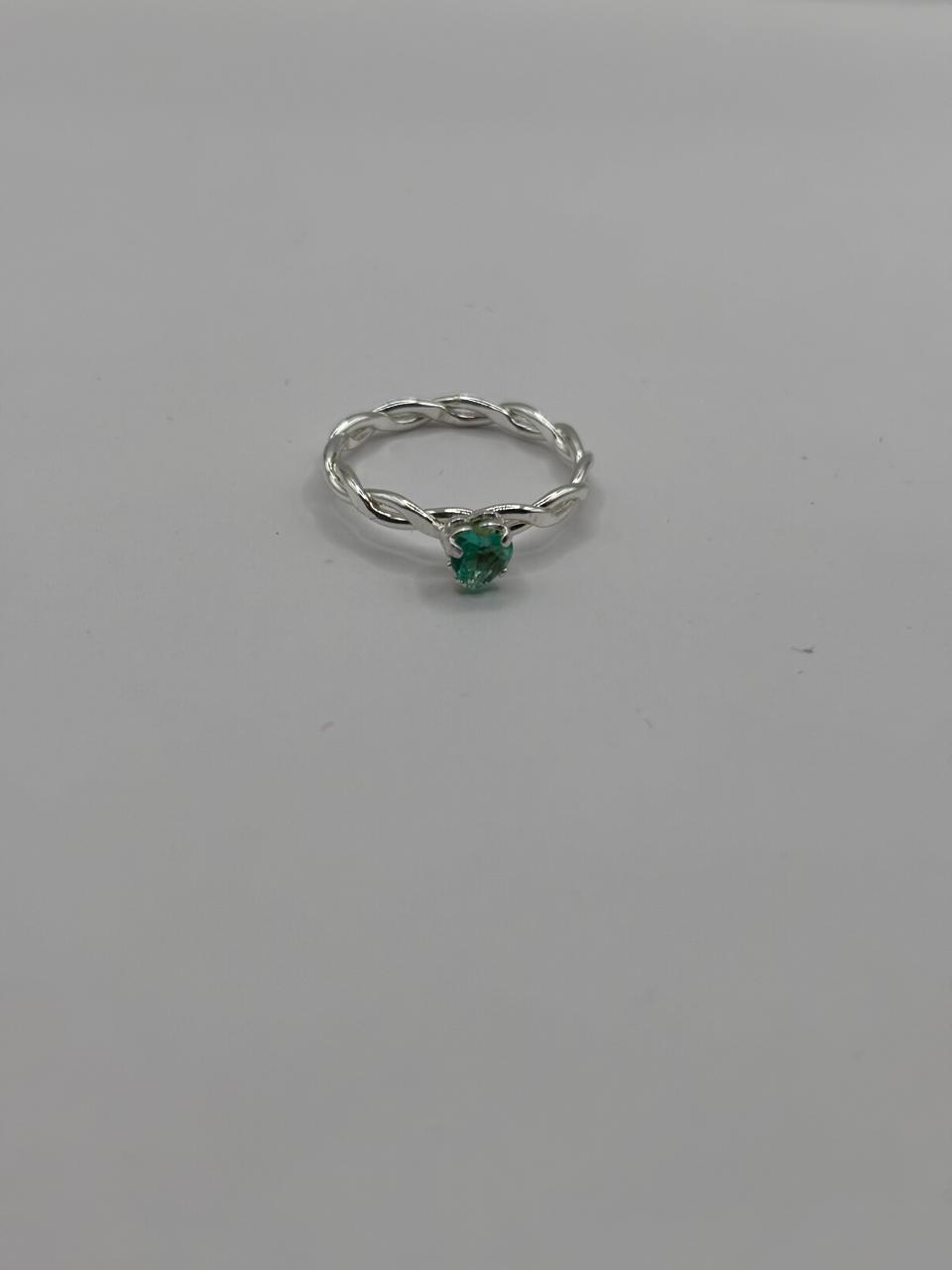 Prata 925 - Anel Solitário Verde Turmalina