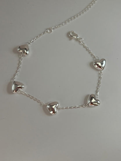 Pulseira de Prata 925 - 5 Corações