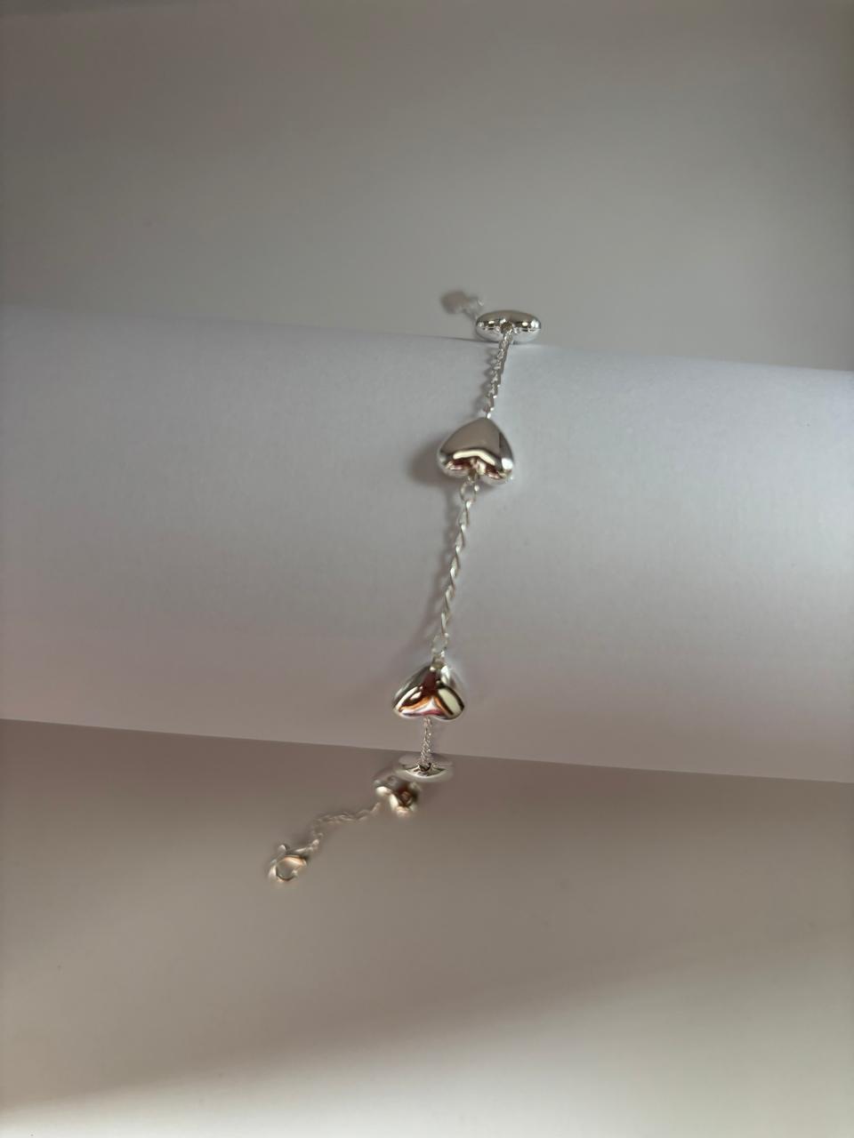 Pulseira de Prata 925 - 5 Corações