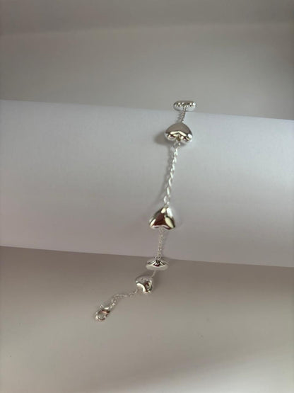 Pulseira de Prata 925 - 5 Corações
