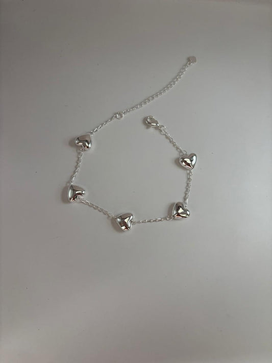 Pulseira de Prata 925 - 5 Corações