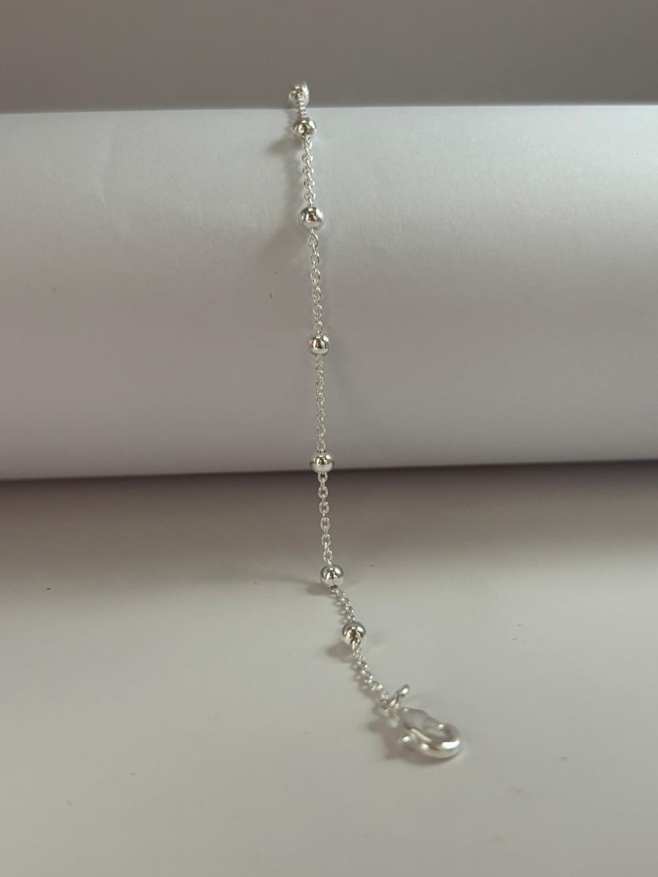 Pulseira de Prata 925 - Cadeado Bolinha